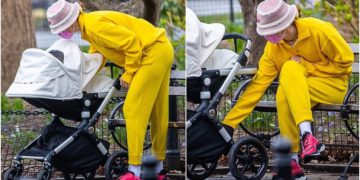 #OK! ჯიჯი ჰადიდის ფერადი იმიჯი: მოდელი ქალიშვილთან ერთად ადგილობრივ პარკში სეირნობს