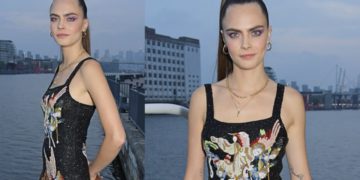 #OK! კარა დელევინი Clio Peppiatt-ის კაბით! მოდელი მდინარე ტემზაზე გამართულ წვეულებას დაესწრო!