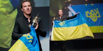 #OK! ბენედიქტ კამბერბეჩმა სანტა ბარბარას კინოფესტივალზე უკრაინის დროშა გაშალა